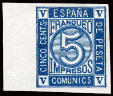 España - (*) - Cifras 1872 - Ensayo Color 5cts. Azul Oscuro S/dentar - Borde Hoja - Gálvez 772 - Ungebraucht