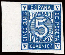 España - (*) - Cifras 1872 - Ensayo Color 5cts. Azul Oscuro S/dentar - Borde Hoja - Gálvez 772 - Neufs