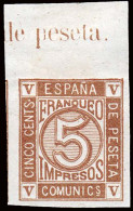 España - (*) - Cifras 1872 - Ensayo Color 5cts. Castaño Amarillo - S/dentar - Borde Hoja - Gálvez 774 - Neufs