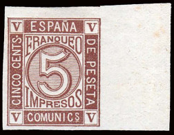 España - (*) - Cifras 1872 - Ensayo Color 5cts. Castaño Rojizo - S/dentar - Borde Hoja - Gálvez 775 - Neufs