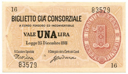 1 LIRA BIGLIETTO GIÀ CONSORZIALE REGNO D'ITALIA 25/12/1881 QFDS - Biglietti Gia Consorziale