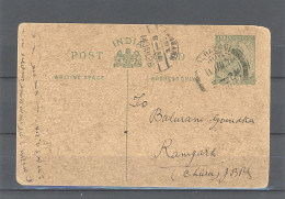 INDES - ENTIER  CARTE POSTALE - TYPE GEORGE V -1/2 ANNA VERT -CàD CALBADEVI 11 JAN 26 POUR RAMGARH - 1911-35 King George V