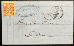 N°23 40c ORANGE SUR LETTRE / CLAMECY POUR COSNE / 20 AVRIL 1864 / LAC - Brieven En Documenten