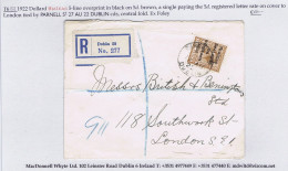 Ireland 1922 Dollard Rialtas 5-line Overprint In Black On 5d Used On Cover To London Tied PARNELL ST DUBLIN 17 AU 22 - Storia Postale