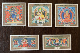 BHUTAN 1969 "Imperf" RELIGIOUS THANKA PAINTINGS BUDHA - SILK CLOTH Unique 5v Stamps SET "Imperf" MINT, As Per Scan - Buddismo