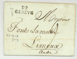 99 GENEVE Pour Limoux Aude 1808 - 1792-1815: Départements Conquis