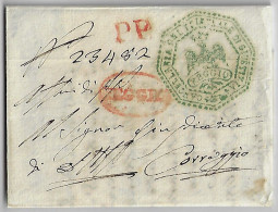 Italy Modena 1842 Fold Cover Registered From Reggio To Caravaggio Bollata 25 Cents Eagle Cancel Paper With Watermark - Modène