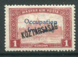 ARAD (French Occupation) 1919 Overprint On Parliament KÖZTARSASAG 1 Kr  LHM/ *.  Michel 38 - Non Classés