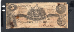Baisse De Prix USA - Billet  5 Dollar États Confédérés 1861 B/VG P.019 - Confederate Currency (1861-1864)