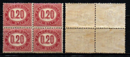 ITALIA REGNO - 1875 - CIFRA IN UN OVALE - VALORE DA 0,20 C.- LACCA SCURO - QUARTINA - MNH - Dienstzegels