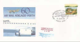 Australia PM 1588 1989 60th Anniversary First Air Mail Adelaide-Perth Souvenir Cover - Storia Postale