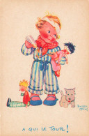 ENFANTS - Dessins D'enfants - A Qui Le Tour - Enfant En Pyjama - Beatrice Mallet - Carte Postale Ancienne - Dessins D'enfants