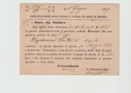 Vittorio Emanuele II° Intero Postale C.10. Edizione“Amministrazione Degli Spedali E Luoghi Pii In Brescia” ,  Rara, 1877 - Ganzsachen