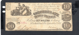 Baisse De Prix USA - Billet  10 Dollar États Confédérés 1861 TB/F P.027 - Valuta Della Confederazione (1861-1864)