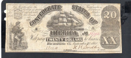 Baisse De Prix USA - Billet  20 Dollar États Confédérés 1861 TTB/VF P.031 - Confederate Currency (1861-1864)