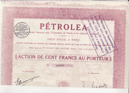 ACTION PETROLEA De 100FRANCS  1922 - Aardolie