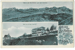 Gruss Von ST.ANTON: 2-Bil-AK Mit Hotel Alpenhof Und Panorama Alpstein 1913 - St. Anton