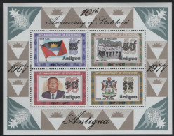 Antigua 1977 MNH Sc 494a Statehood 10th Ann Sheet Of 4 - 1960-1981 Interne Autonomie