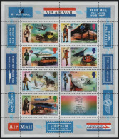 Antigua 1974 MNH Sc 340a Mail Transport UPU Centenary Sheet Of 7, Label - 1960-1981 Autonomie Interne