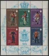 Antigua 1972 MNH Sc 287a Military Uniforms Sheet Of 5, Label - 1960-1981 Autonomie Interne