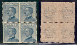 Regno - Vittorio Emanuele III - 1908 - 25 Cent Michetti (83 L) - Quartina Non Dentellata Al Centro In Verticale - Gomma  - Autres & Non Classés