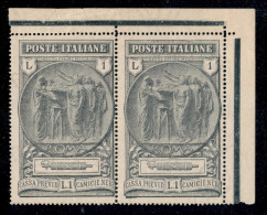 Regno - Vittorio Emanuele III - 1923 - 1 + 1 Lira Camicie Nere (149) - Coppia Angolare Con Filigrana TESO 9/10 A Destra  - Autres & Non Classés