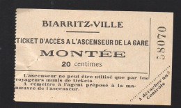 Biarritz (64) Ticket D'accès à L'ascenseur De La Gare   (montée)  (PPP46058) - Europe