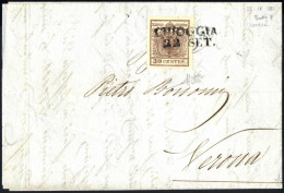 Cover 1851, Lettera Da Chioggia (SD Punti 7) Del 22.9.per Verona Affrancata Con 30 C. Bruno I Tipo Carta A Coste Vertica - Lombardy-Venetia