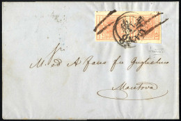 Cover 1854, Lettera Da Milano (C1 + A Penna Punti 8) Del 17.9 Per Mantova Affrancata Con Coppia Verticale 15 C. Rosa Car - Lombardo-Vénétie