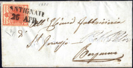 Cover Antignate, (SD Punti 11) Lettera Del 26.4.1851 Per Bergamo Affrancata Con 15 C. Rosso Vermiglio Intenso I Tipo Car - Lombardije-Venetië