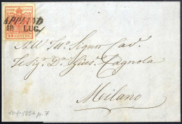 Cover Appiano, (SI Punti 7) Lettera Del 18.7.1854 Per Milano Affrancata Con 15 C. Rosso III Tipo Carta A Mano, Sass. 6 / - Lombardije-Venetië