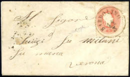 Cover Bardolino, C1 Punti 4, Lettera Del 14.3.1863 Per Verona Affrancata Con 5 S. Rosso Terza Emissione, Firmata Raybaud - Lombardije-Venetië