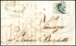 Cover 1850, 45 Cent. Azzurro Ardesia Su Lettera Da Milano, Firm. Sorani (Sass. 11/ 450,-) - Lombardy-Venetia