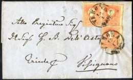 Cover 1858, 5 Soldi Rosso, Primo Tipo, Tre Esemplari Su Lettera Da Verona (Sass. 25 - ANK 9I) - Lombardo-Venetien