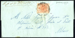 Cover "GRAVEDONA 28 / 11", Annullo C3 Su 15 Cent. Su Lettera Per Milano (Sass. 6a - 5P.) - Lombardy-Venetia