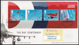 GROSSBRITANNIEN GRANDE BRETAGNE GB 2018 M/S THE RAF CENTENARY FDC SG MS4064 MI B113-4185-88 YT F4590-93 SC 3713SH - 2011-2020 Decimal Issues