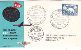 Groenland - Lettre De 1954 - Oblit SDR Stromfjord - Vol Scandinavie Los Angeles - Ours - - Cartas & Documentos