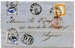 ITALIE - SARDAIGNE 10C + ITALIE 15CX2 SUR LETTRE DE NAPLES POUR LYON, 1863 - Sardinië