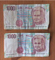 2 Billets 1000 Lire. - 1.000 Lire