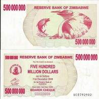 Billets De Collection Zimbabwe Pk N° 60 - 500 Millions Dollars Bearer - Simbabwe