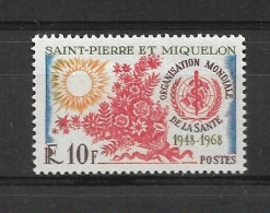 ST PIERRE ET MIQUELON 1968 WHO 20th Anniversary Of The World Health Organization MNH - WGO