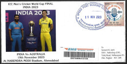 India 2023 World Cup Cricket, India Vs Australia FINAL,19th Nov 2023,Rohit Sharma,Pat Cummins,Registered Cover (**) Inde - Covers & Documents