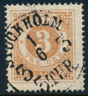 Sweden Suède Sverige: Facit 17g, 3ö Orange-brown Ringtyp P.14, F-VF Used STOCKHOLM 5.TUR Cancel (DCSV00474) - 1872-1891 Ringtyp