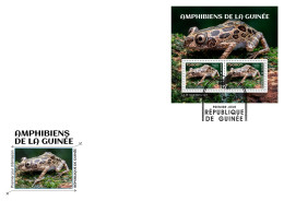 GUINEA GUINEE 2023 FDC M/S 2V - REPTILES FROGS TURTLES TURTLE CROCODILES SNAKES TORTUES SERPENTS - Ranas