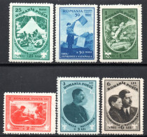 2353. ROMANIA  BOY SCOUT 1931 #422-426 , 1932 440-445 MNH, 443 2L CREASE UPPER RIGHT CORNER - Unused Stamps