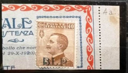 ITALIA REGNO B.L.P. BUSTE LETTERE POSTALI - SASS. 4A - 40c. Bruno Sopr Azzurro  Nera - Su Frammento BLP - Stamps For Advertising Covers (BLP)