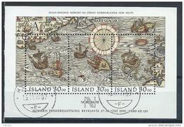 Islande Bloc N° 10 Oblitéré Jounée Du Timbre 1989 Et Expo Nordia Avec Carte Et Bateaux - Blocs-feuillets