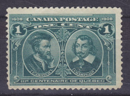 Canada 1908 Mi. 85, 1c. Jacques Cartier & Samuel De Champlain, MH* (2 Scans) - Unused Stamps