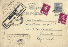 ROMANIA 1944 POSTCARD, CENSORED CAMPULUNG-BUCOVINA 6, POSTCARD STATIONERY - World War 2 Letters