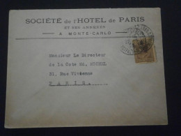 MONACO LETTRE ENVELOPPE COURRIER TIMBRE 87 MONTE CARLO SOCIETE HOTEL PARIS - Brieven En Documenten